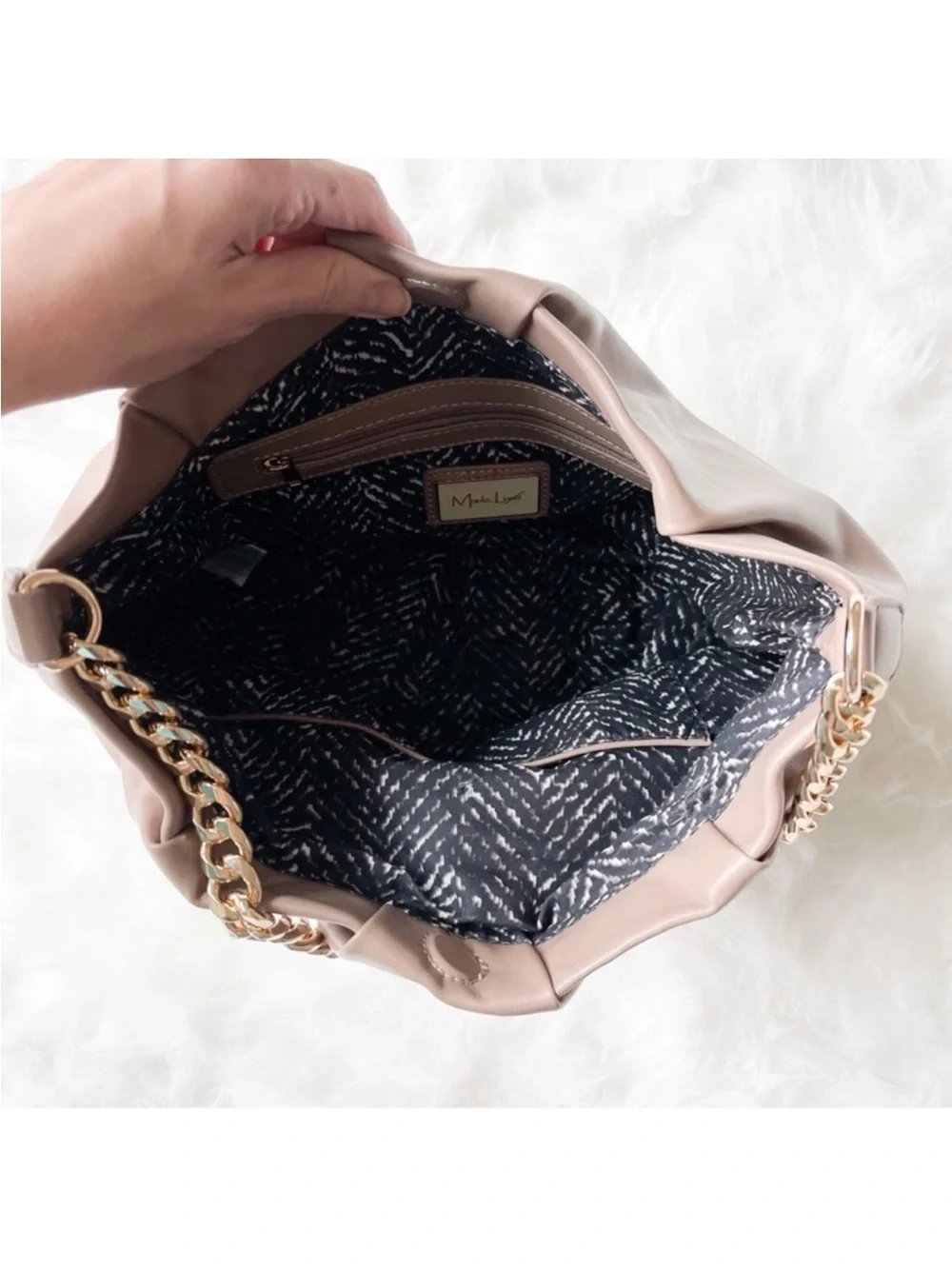 Moda luxe Taupe Slouchy Chain Strap Shoulder Bag
